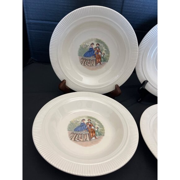 Godey Prints Rim Soup Bowls by Salem China Co Victorian Ladies Set of 4 USA - Picture 9 of 10